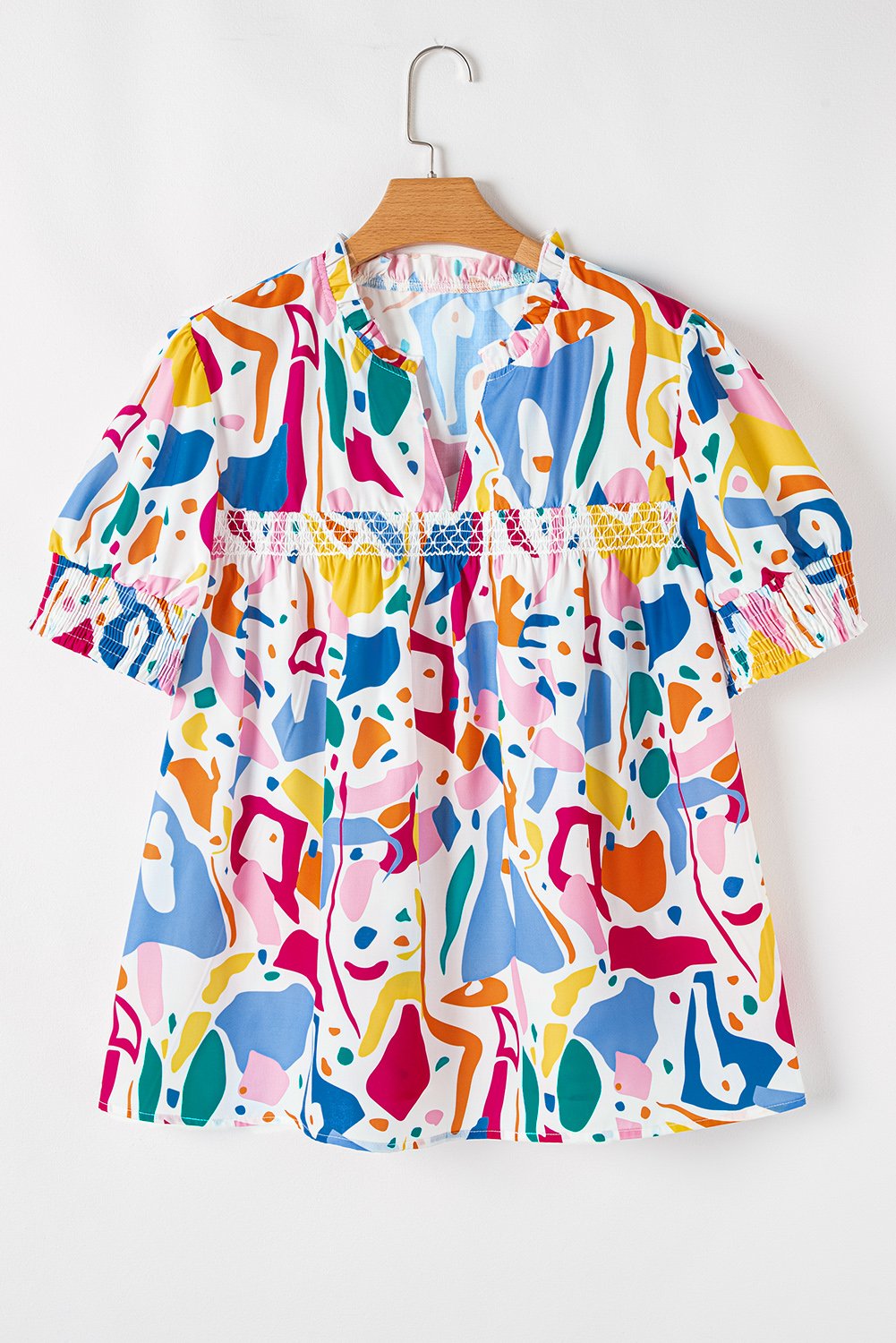 Blanc Abstract Imprimer à manchette broyée à manchettes plus chemisier de taille plus taille – Image 5