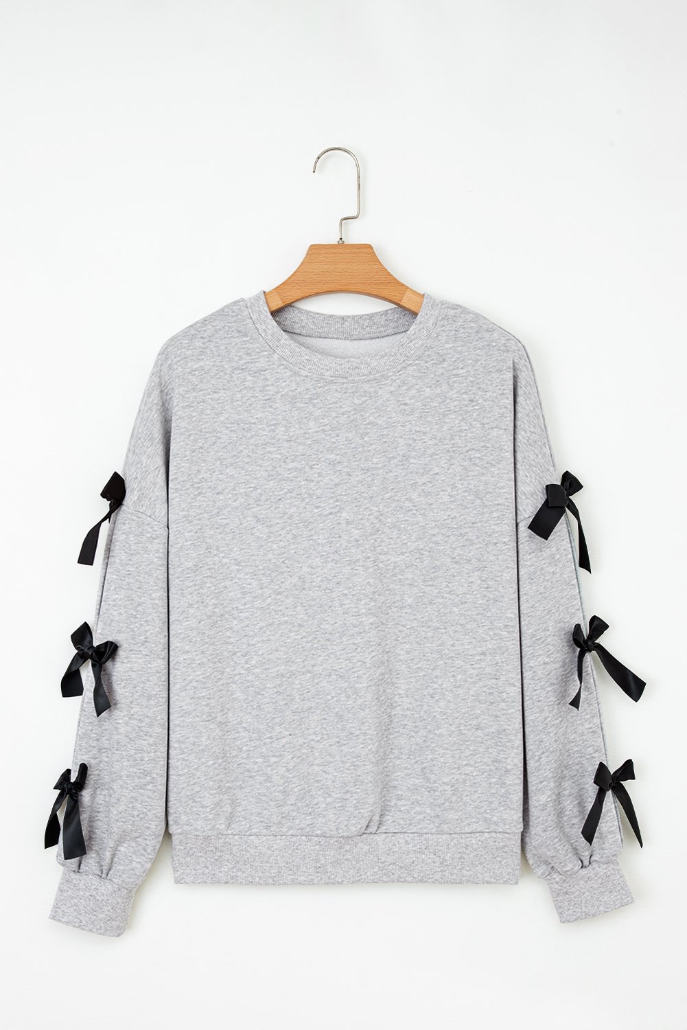 Sweat-shirt de cou rond à manche de gris gris clair – Image 4
