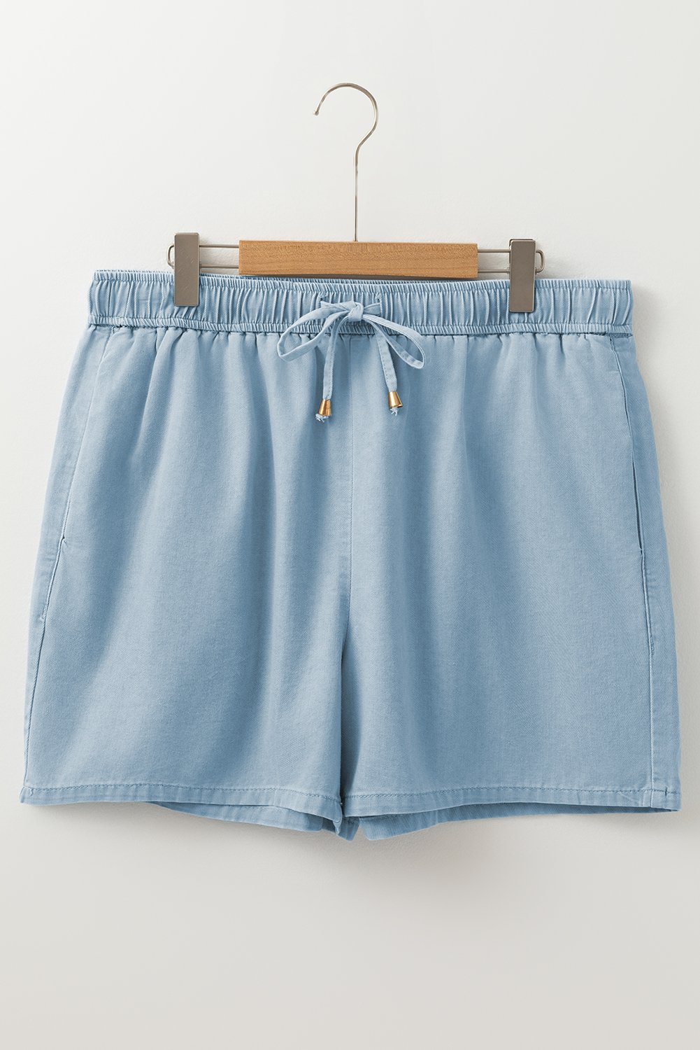 Beau Beau Blue Washed Chambray DrawString Elastic Affinet Plus Shorts de taille – Image 4