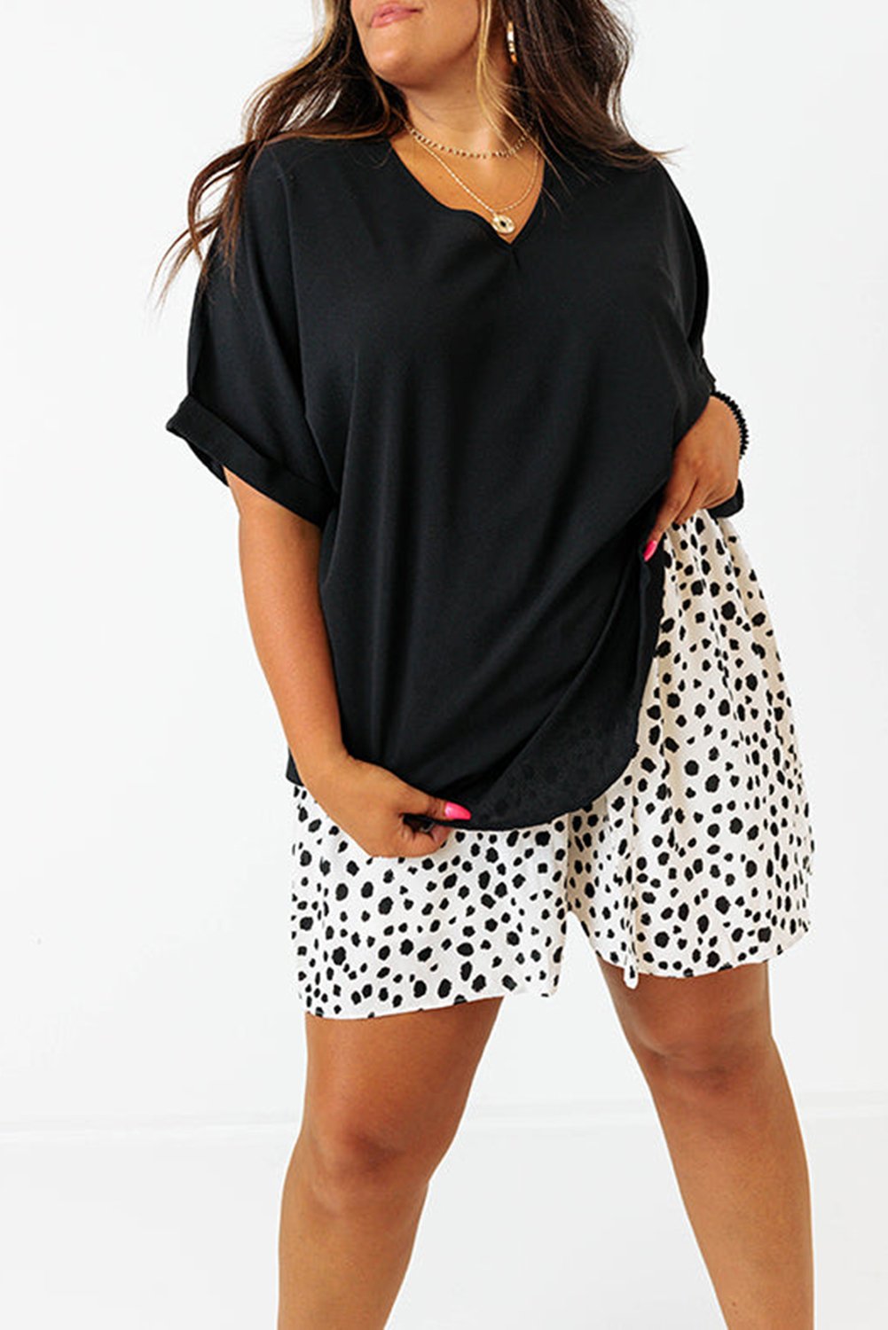 Black Soupked dos haut Hem Ve V manchette à couchet et t-shirt