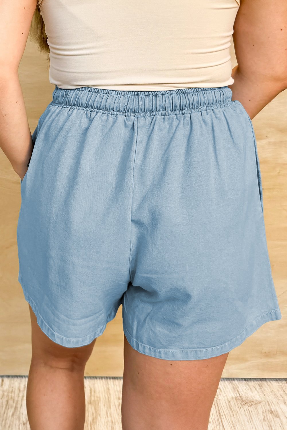 Beau Beau Blue Washed Chambray DrawString Elastic Affinet Plus Shorts de taille – Image 2